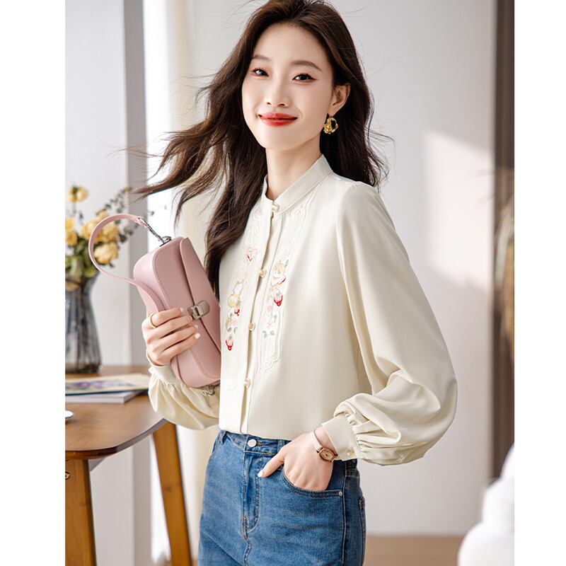 [ODY Series] ★Chinese style shirt★ Embroidery Super cute Hanfu tops Long sleeve shirt Easy to match for commuting to work or dating