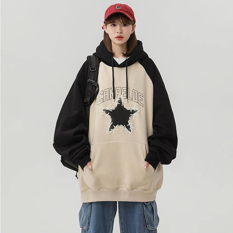 [Fujiiman Series] ★Parker★ 2color long sleeve tops star pattern unisex men's color scheme cute easy to match ML XL 2XL