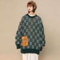 Load image into Gallery viewer, [Ushiomiomi Series] ★Sweater★ 3color Knit Tops Unisex Men's Plaid Pattern Gray Green Black
