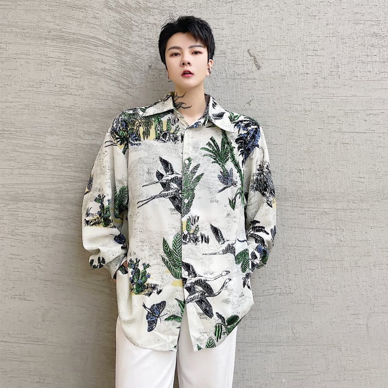 [Illustrated series] ★China style shirt★ Tops, long sleeve shirt, unisex, men's print, thin, sun protection