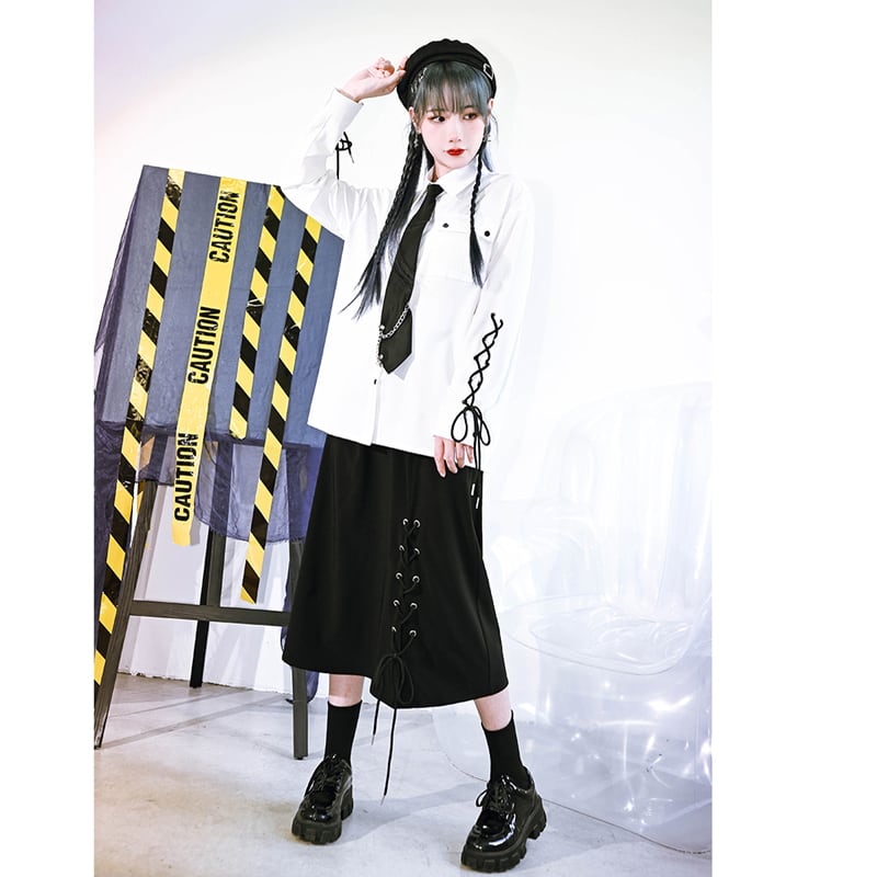 [Kokaisha---Yayo Overture Series] ★China style skirt★ Spring clothes Autumn clothes Bottoms Slit Black Black Street Black Black