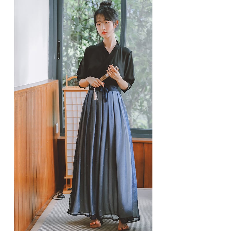 [Shobosho Series] ★Chinese-style shirt★ Hanfu shirt, plain, easy to match, black, SML, improves your temperament