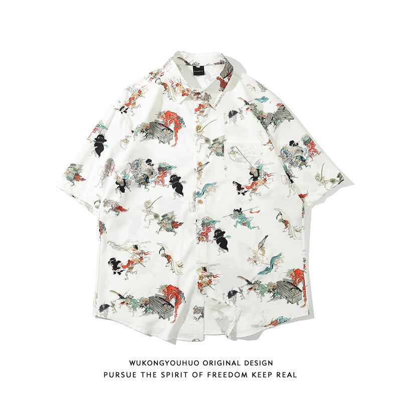 [Rich Original Series]★Shirt★ 3color Floral Shirt Tops Short Sleeve Shirt Unisex Men's Black Navy White