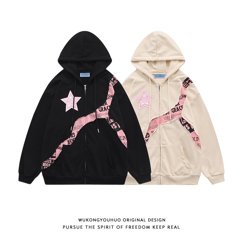 [Fleeing Earth Series]★Outer★ 2color Parka Unisex Men's Switching Star Pattern Black Apricot