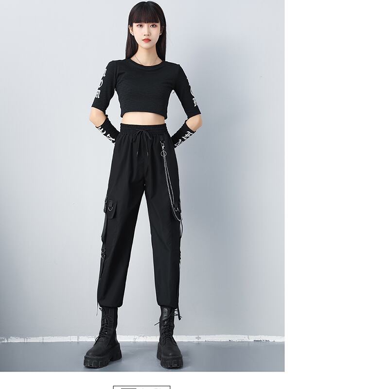 [AZE Series] ★Casual Pants★ Pants with Chains Bottoms Black Black Autumn Clothes Easy to Match and Slimming