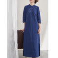 Load image into Gallery viewer, [Poetic Series] ★Chinese style dress★ Chinese clothes, Tang costume, retro, navy, blue, three-quarter sleeves, long length, embroidery, ML, XL
