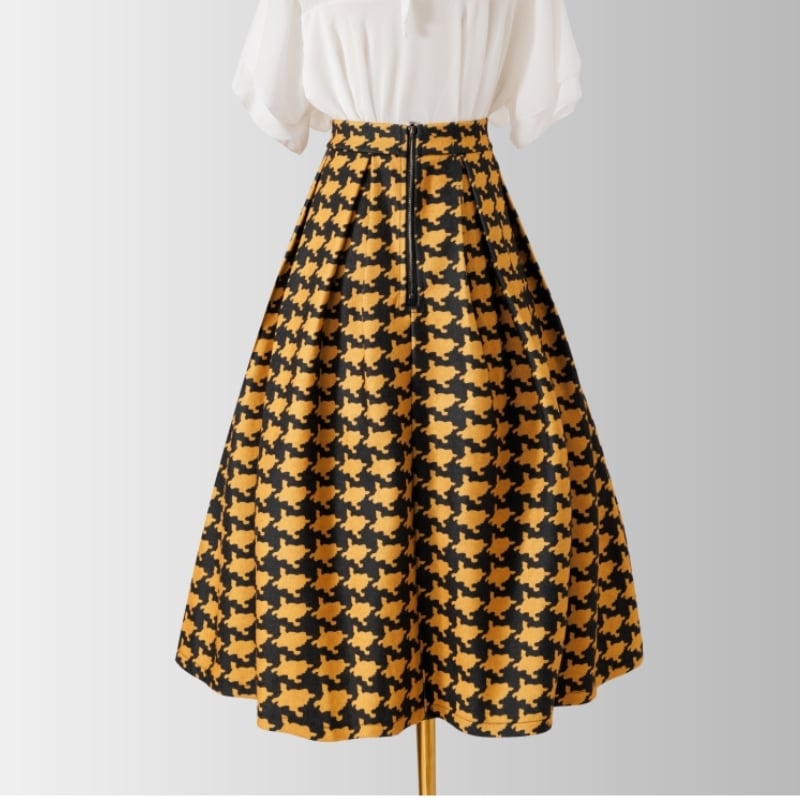 [MOERBEN Series]★Skirt★ Bottoms High Waist Plaid Pattern Yellow Yellow Women's Temperament Enhancement Rasha