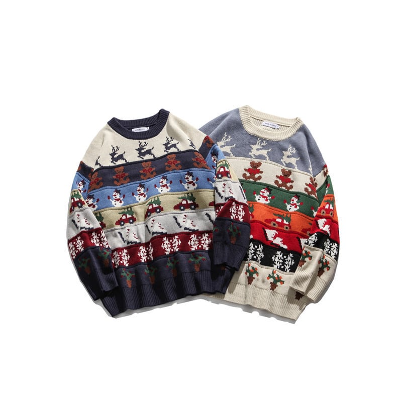 [HeyHenry Series]★Sweater★ 2color Christmas New Year Red Green Blue Deer Pattern Autumn/Winter Men's Couple Clothes Unisex