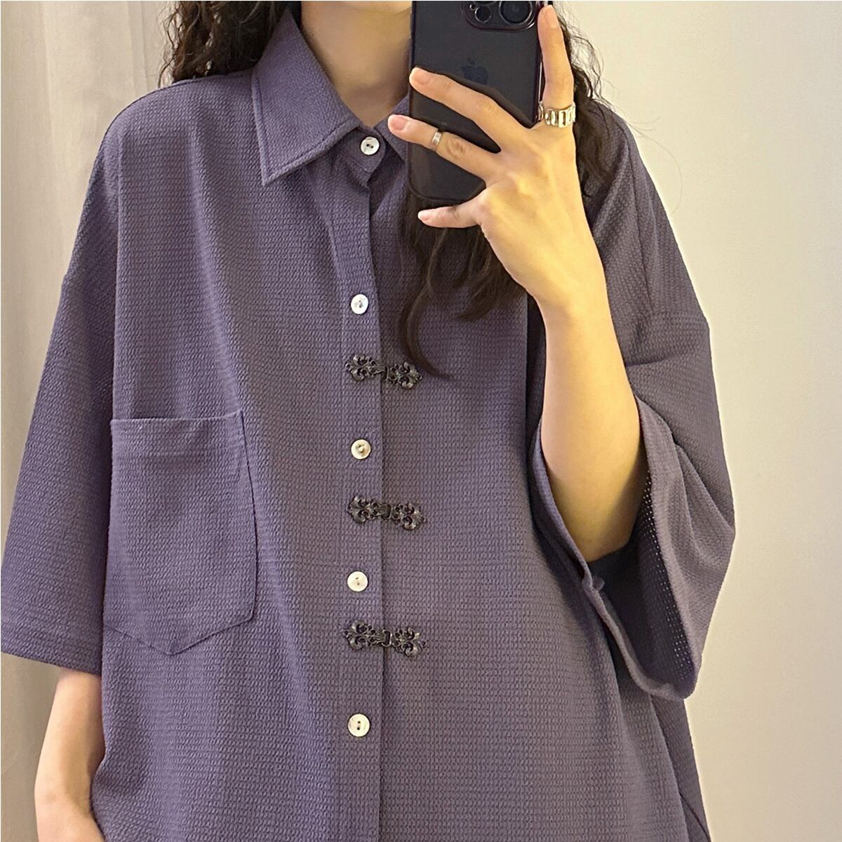 [UATONLINE Series]★China Style Shirt★ Thin Medium Chinese Clothes Tops Unisex Men's Short Sleeve Shirt Purple