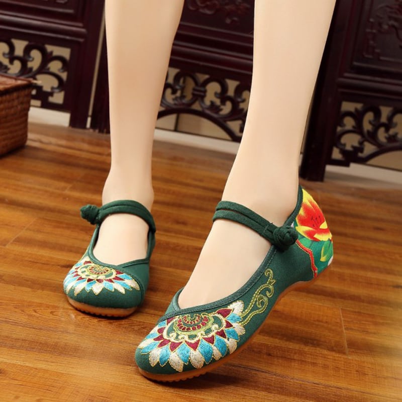 4colors Embroidery Shoes Handmade Shoes Chinese Shoes Chinese Style Shoes Chinese Style Buttons Tang Suit Hanfu Shoes Ethnic Style Retro Zook Rubber 34 35 36 37 38 39 40 41 Black Green