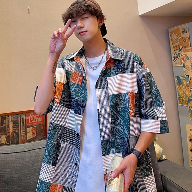 [ZHENNAN Series] ★Floral Pattern Shirt★ 2color Plaid Aloha Shirt Okinawa Hawaii Tops Short Sleeve Shirt Unisex Men's Summer Clothes