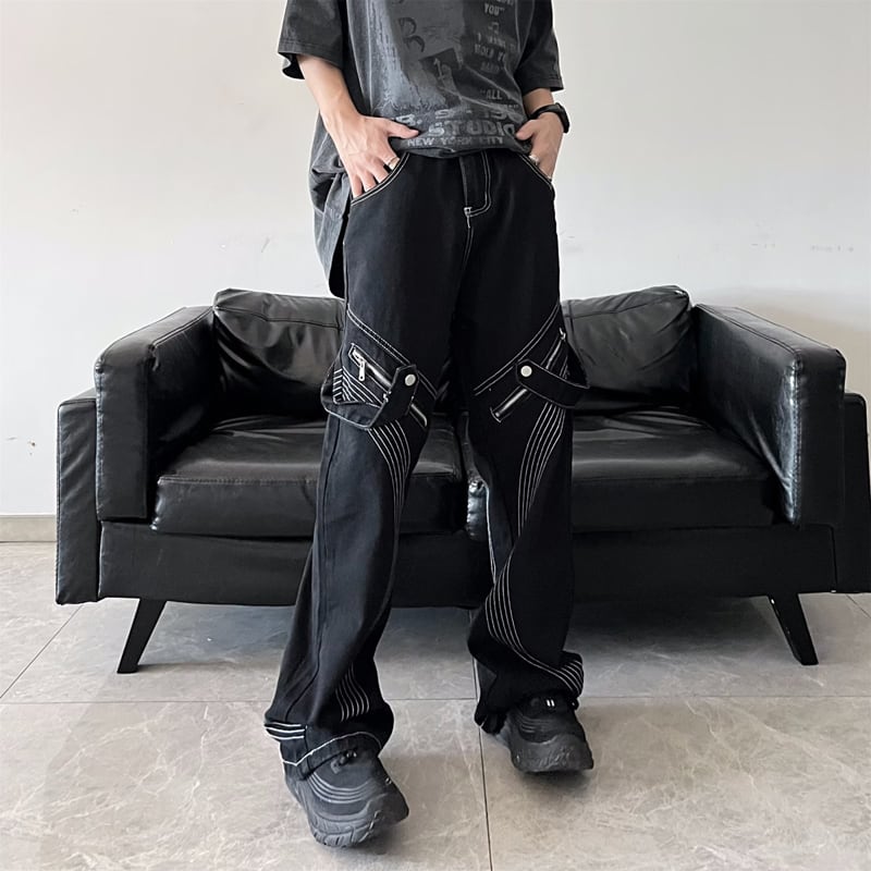 [G33 Series]★Pants★ 2color Denim Pants Bottoms Unisex Men's Large Size Black Brown Stylish