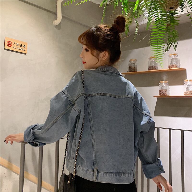 [Mikiko Series]★Denim Jacket★ Outer Jeans Short Length Fashion Easy to Match Blue Blue