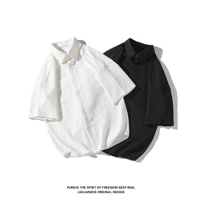 [BIGEMAN Series] ★Short sleeve shirt★ Tops, 2 colors, unisex, men's, large size, summer clothes, black, white, easy to match