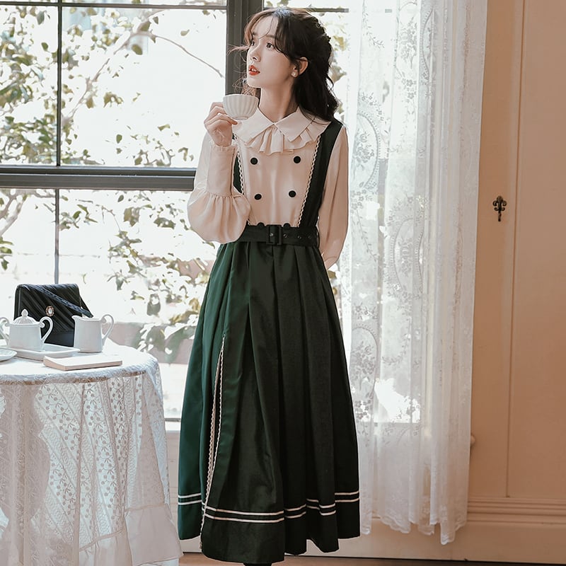 [QLD Series]★Dress★ Fake layered dress Improves temperament Green Green SML XL Cute