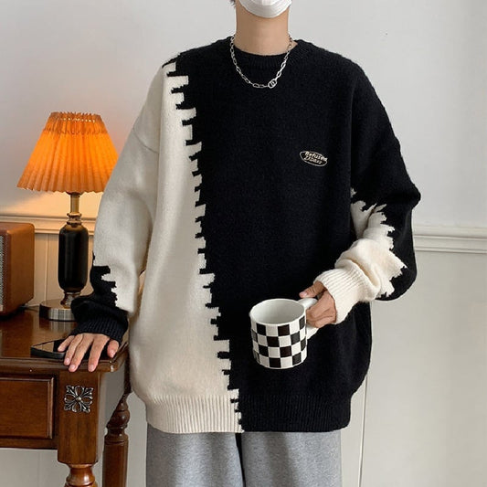 [Ruiweira Series] ★Sweater★ 3color knit tops Unisex Men's Color scheme Easy to match Black Gray Blue