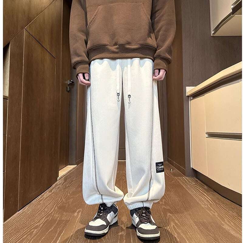 [BIGEMAN Series] ★Casual Pants★ Brushed lining 2color Bottoms Pants Unisex Men's Large Size Sports Style Beige Black Thick