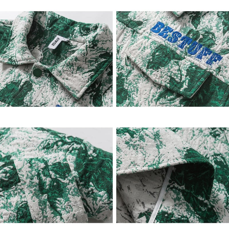 [GPstudio Series]★Jacket★ Outerwear Unisex Men's Floral Pattern Green Green Alphabet