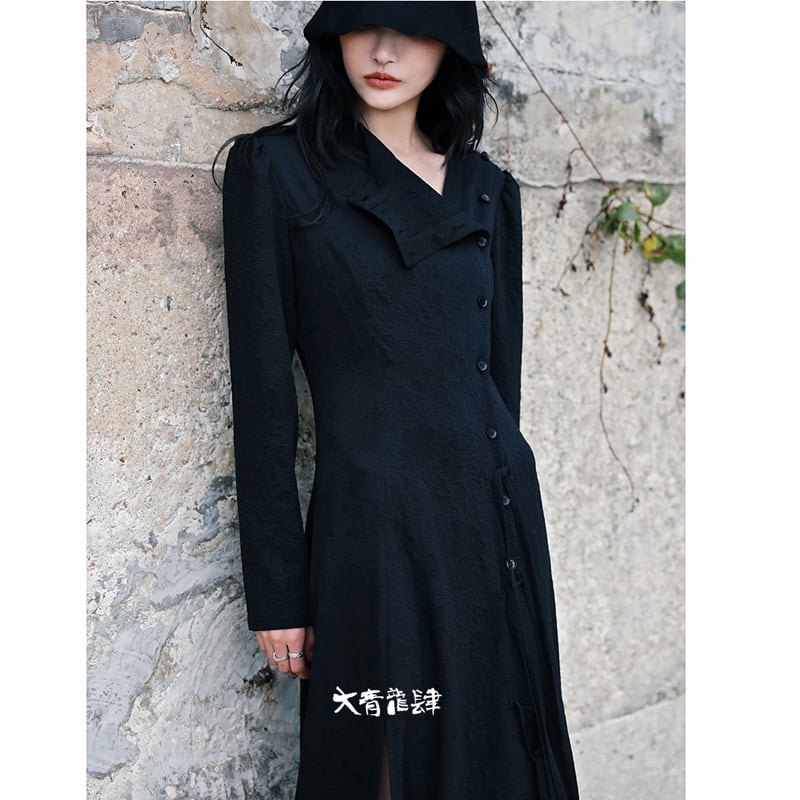 [Da Qinglong Shu Series] ★Chinese style dress★ Chinese clothing original black black slimming slit sexy