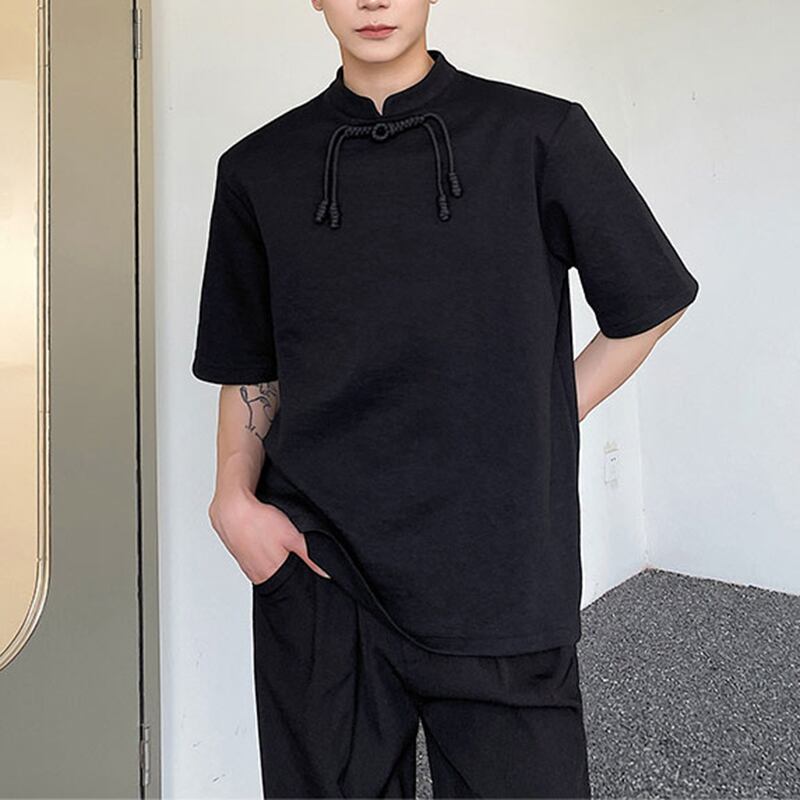 [ZHUIYI Series]★China style T-shirt★ 2color tops Chinese button unisex men's simple black white