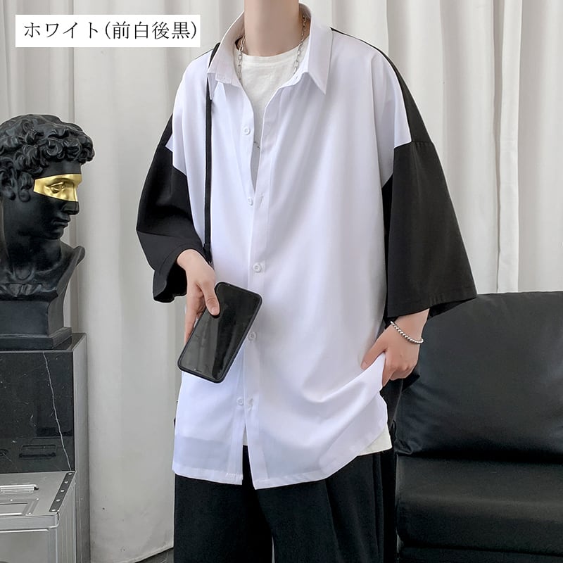 【BAOYANシリーズ】★シャツ★ トップス 3color 男女兼用 メンズ 夏服 薄い 涼しい 配色 緑 白 黒 M L XL 2XL 3XL