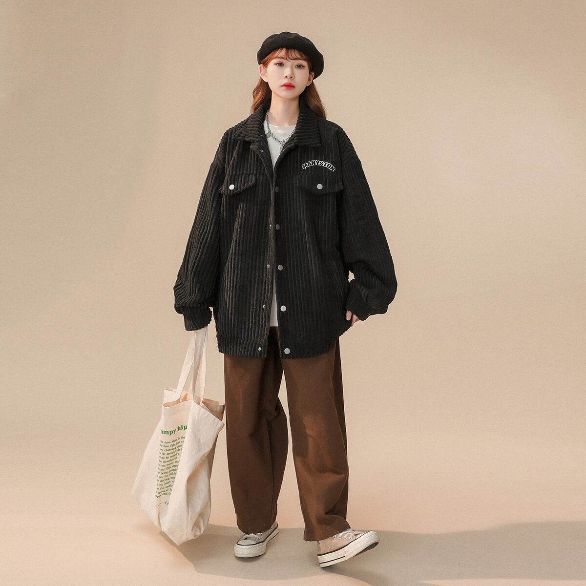 [Fujiman Series] ★Jacket★ 2color outerwear unisex men's corduroy casual black beige