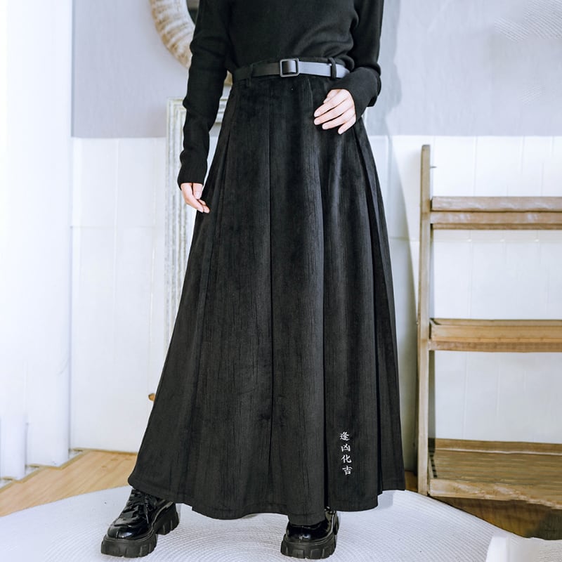 [Kokaisha --- Aikichi Series] ★China style skirt★ Bottoms switching velvet floral pattern black black