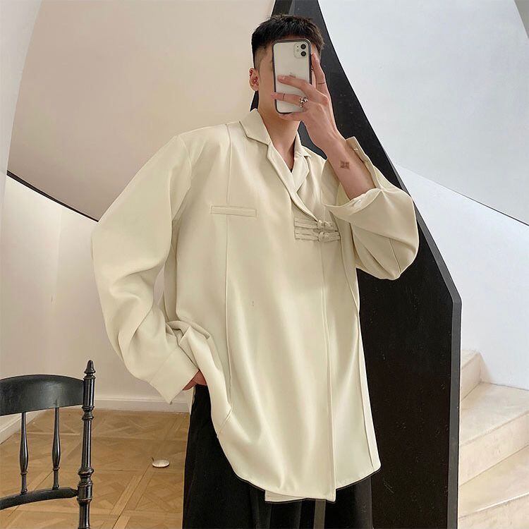 [Kouisha Series]★Shirt★ 2color Tops Outerwear Unisex Men's China Button Plain Beige Black Black ML XL