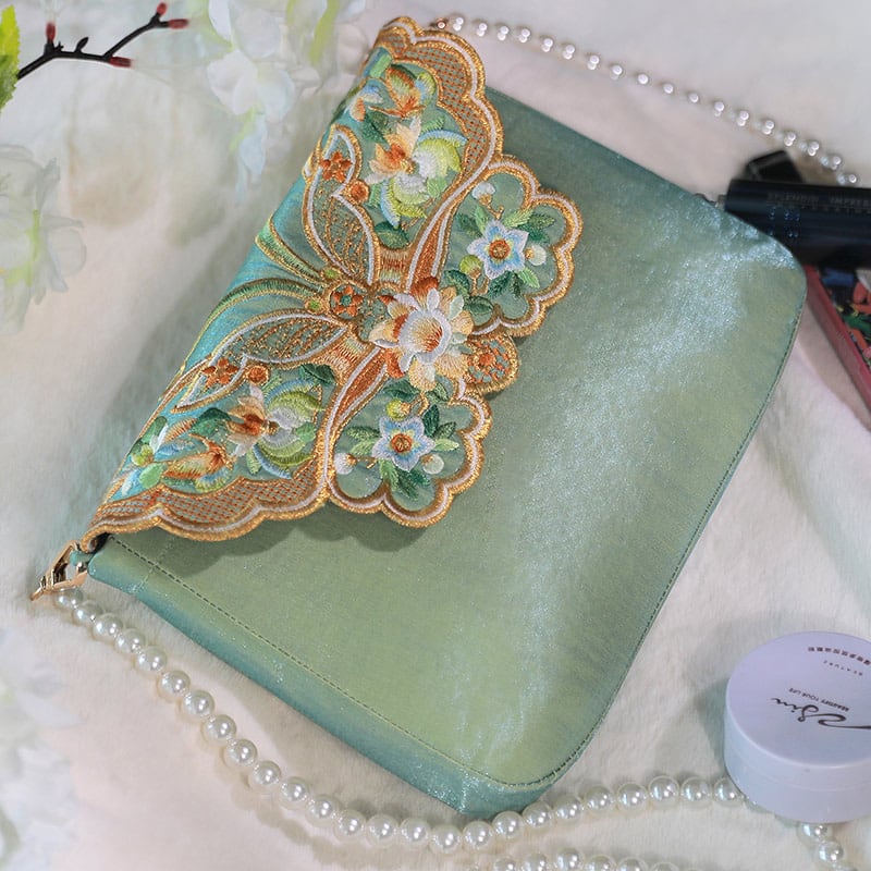 [Shimizu Kei Series]★China style bag★ 4color chain shoulder blue green cute embroidery original easy to match