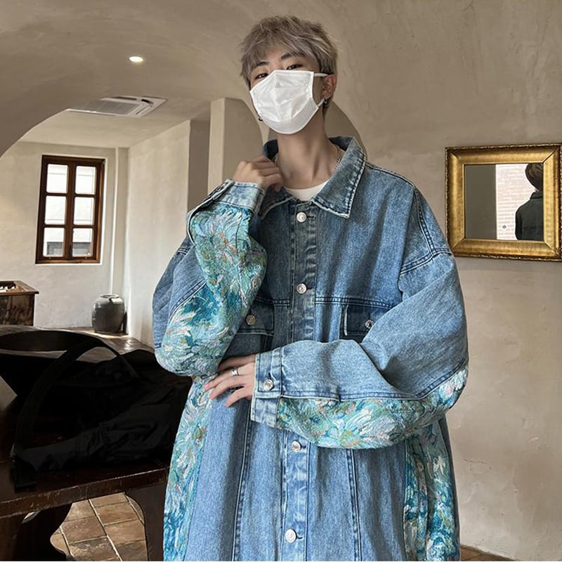 [HUICHUN Series]★Denim jacket★ 2color jacket oil painting style outerwear switching unisex men's large size