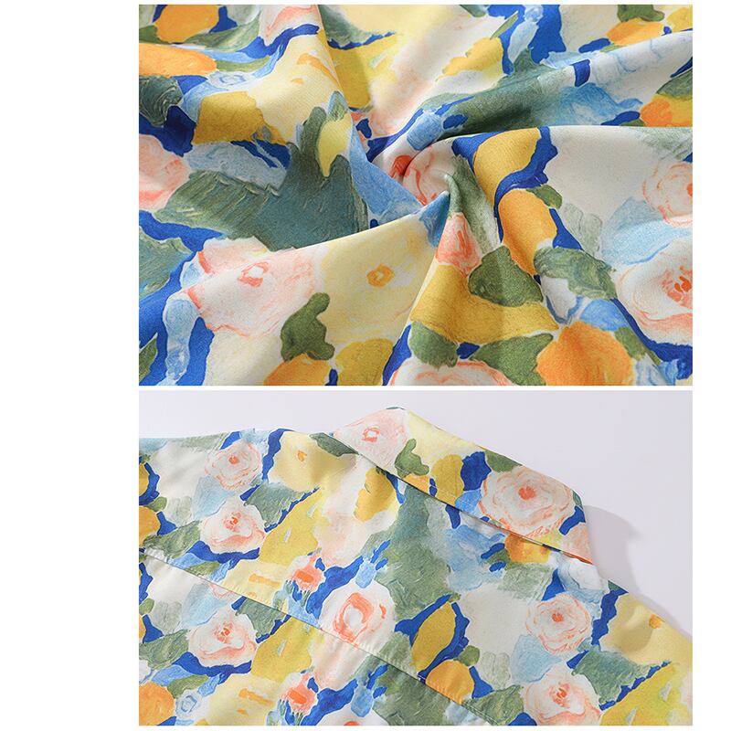 [TRAVEL ISSUANCE Series] ★Floral pattern shirt★ Long sleeve shirt tops, unisex, men's, yellow, blue, oil painting style, cute