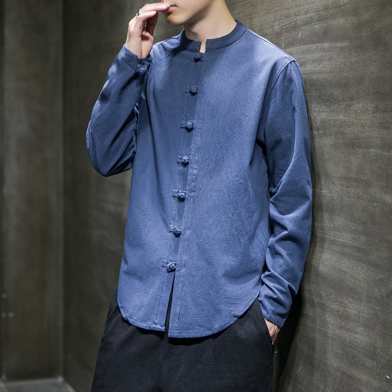 [Koji series] ★China style tops★Men's shirt 9color China button stand neck casual large size plain color