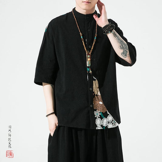 [JUNYI Series]★Chinese style shirt★ 2color Unisex Men's Embroidery Large Size Unique Chinese Clothes Summer Clothes