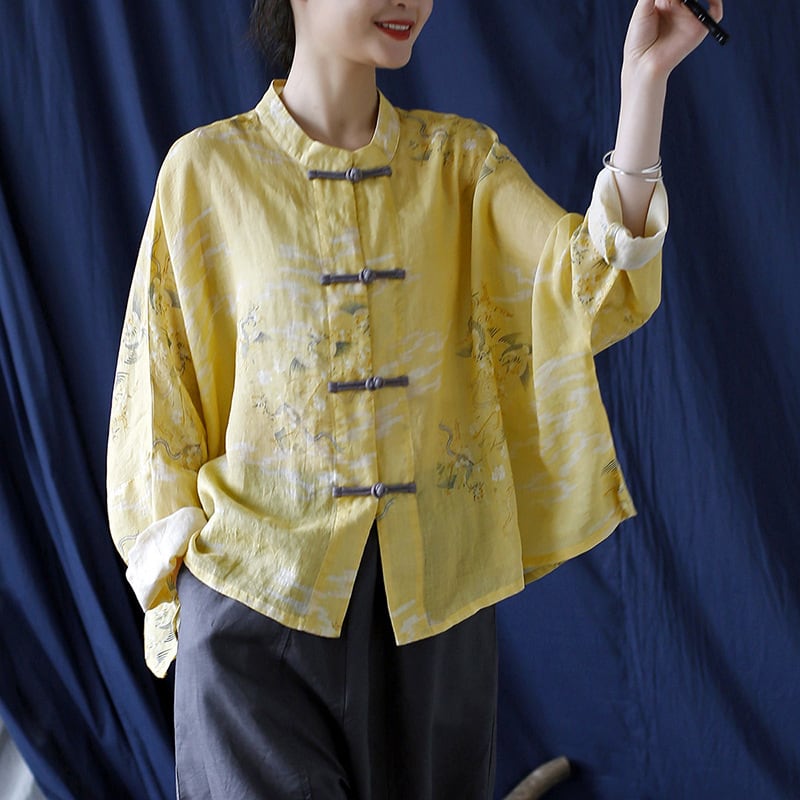 [LINASHANG Series] ★China style tops★ 3color shirt Improved temperament Improved Tang suit Loose print