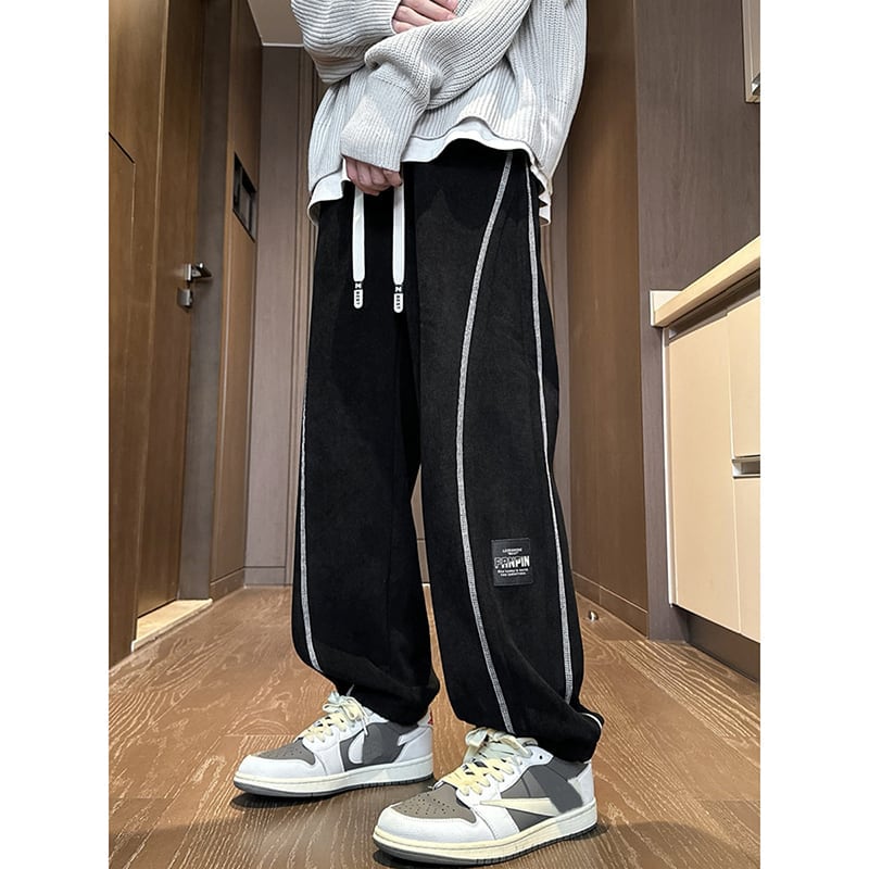 [BIGEMAN Series] ★Casual Pants★ Brushed lining 2color Bottoms Pants Unisex Men's Large Size Sports Style Beige Black Thick