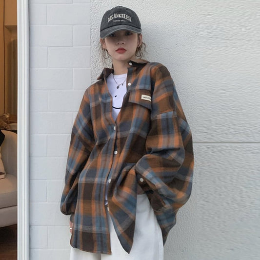 [XIAOXINJIA Series]★Shirt★ 2color Long Sleeve Shirt Tops Ladies Plaid Fashion Color Scheme