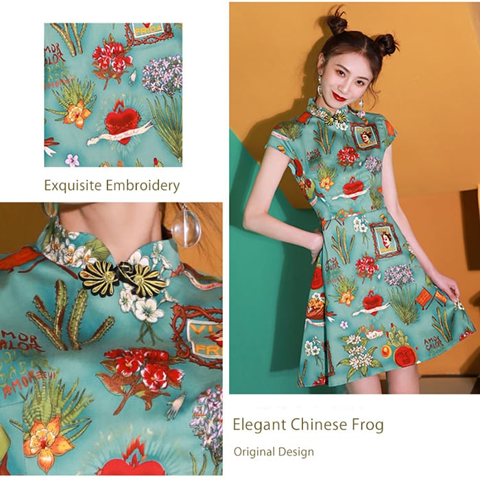 [Sumiyun Kokucho Series] ★Cheongsam dress★ China-style dress, Chinese-style clothes, Chinese clothes, mini length, cute, slimming