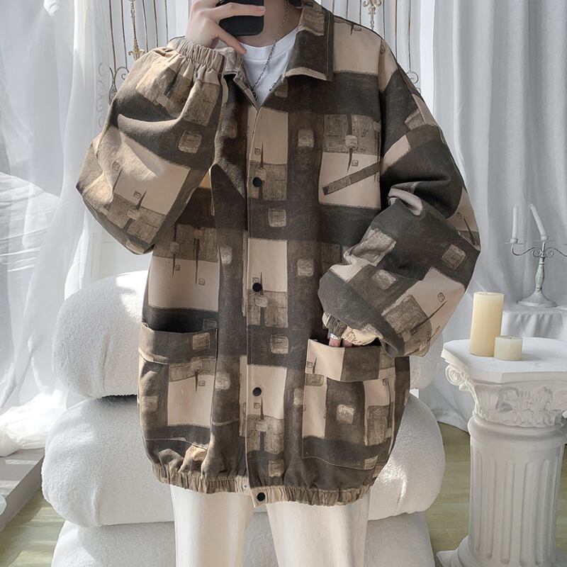 [Hyakuyakuge series] ★Jacket★ 3color outerwear unisex men's plaid pattern brown gray wine red