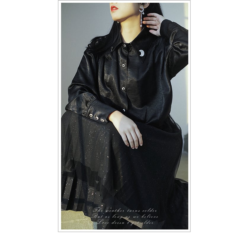 [Ukiyozoku Series]★China-style shirt★ Black Chinese clothes Original SM Loose satin Improves temperament Unique