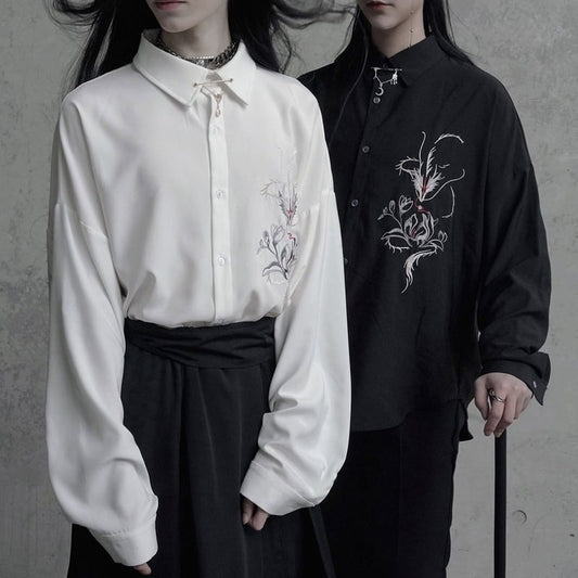 [Anko National Style Series] ★China style shirt★ 2color tops, black or white, unisex costume, embroidery, dragon crest, loose fit