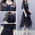 Load image into Gallery viewer, [Lu Xiaojie] ★Starry sky dress★ Dress, ladies fashion, slimming, cute, large size, navy
