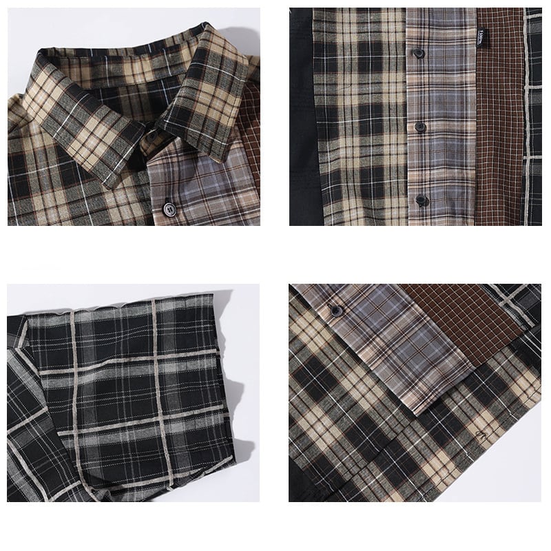 [BIGEMAN Series] ★Short sleeve shirt★ Tops, plaid pattern, unisex, men's, large size, switching