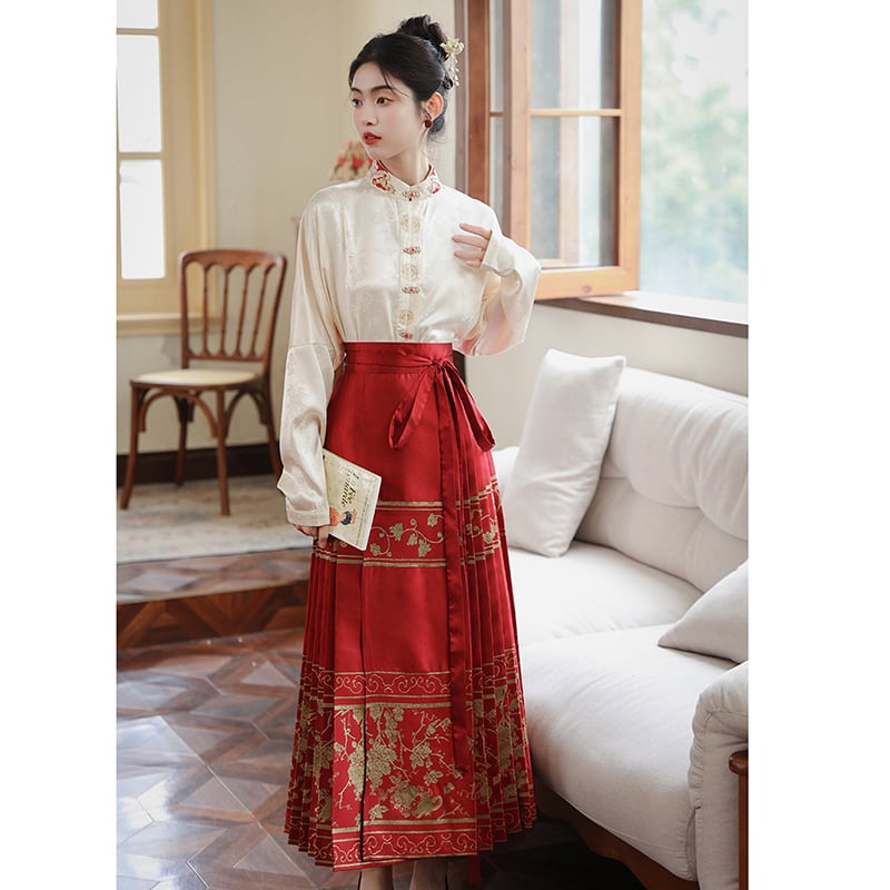 [BAIRIMENG Series] ★Chinese style skirt★ Maki skirt bottoms Hanfu skirt Red Red