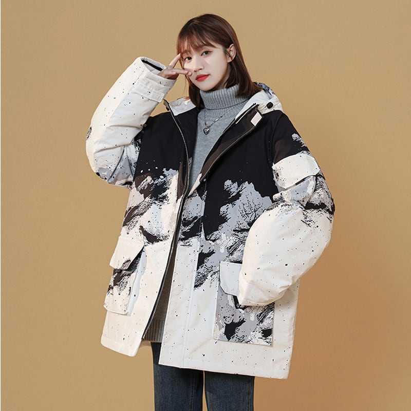 [Mengba Series] ★Winter Coat★ 2color Thick Warm Snowy Mountain Unisex Men's Casual Black White