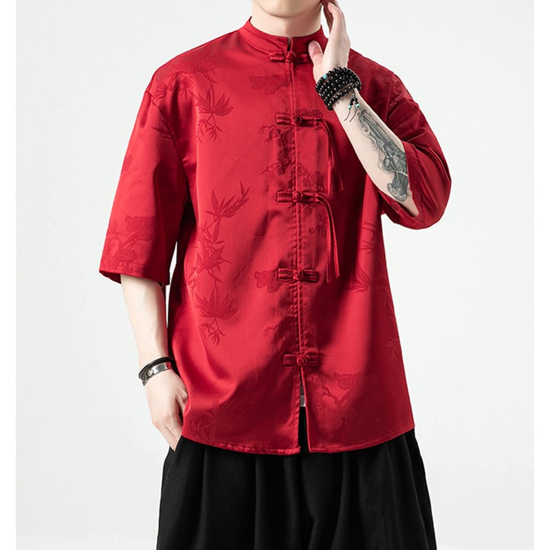 [JUNYI Series]★China style shirt★ Tops 3color Unisex Men's Large Size China Button Black Beige Red