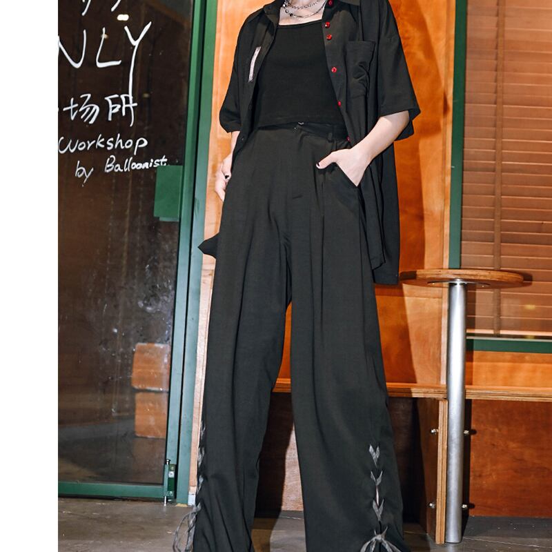 [Ancient monster house---Yunmeng Yukan series]★China style pants★Bottoms Gaucho pants Black Black slimming wear