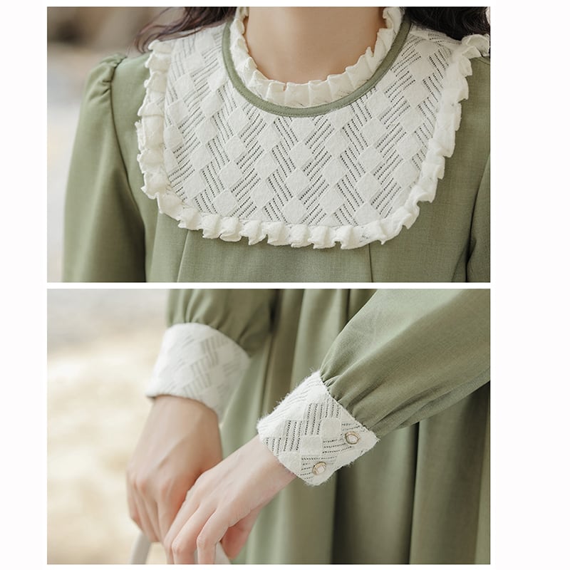 [Ali Series]★Chinese style dress★ Embroidery long sleeve dress Women's Switchable Easy to match Cute Green