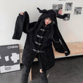 Load image into Gallery viewer, [Miyakoya Series] ★Coat + Hat★ Trench coat Black Black autumn/winter coat Thick, warm, loose, cute
