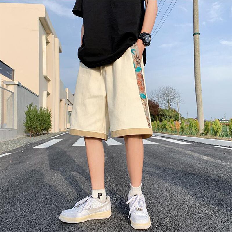 [V37 Series] ★Shorts★ 2color Black or Beige Shorts Summer Clothes Embroidery Floral Pattern Unisex Large Size