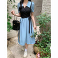 Load image into Gallery viewer, [JIGUJIGU Series] ★One Piece★ Short Sleeve Dress Switching Fake Layered Large Size Blue Blue
